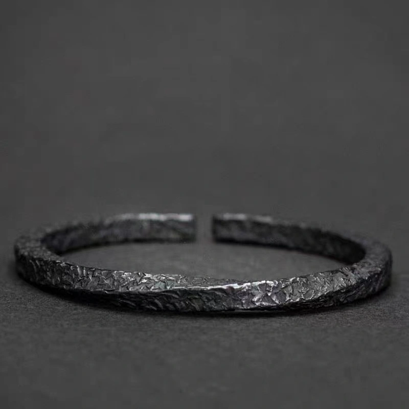 Men's Retro Second-hand Black Color Alloy Opening Bracelet