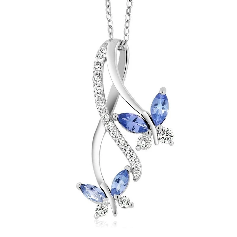 Gem Stone King Blue Tanzanite 925 Silver Butterfly Infinity Pendant Necklace with 18 Inch Silver Chain