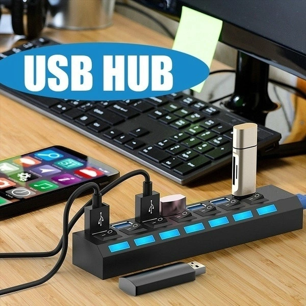 4-Port / 7-Port USB to USB 2.0 Ultra-Mini Hub Adapter Hub Power on / off Switch For PC Laptop Computer