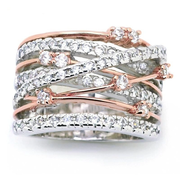 Sparkling Women's fashion Crossover Two-tone Bride Engagement Wedding Band Rings Size 5-12