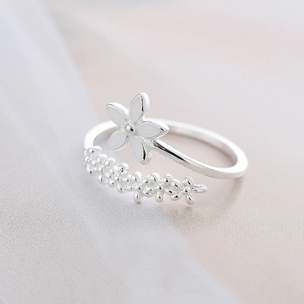 Fresh Flower silver-plated Temperament Personality Literary Fashion Gift Korea Female Resizable Opening Rings