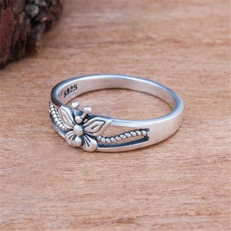 Solid 925 Sterling Silver Female Rings With 7mm Butterfly Shape Engagement Rings Jewelry Rings Gift to Girls