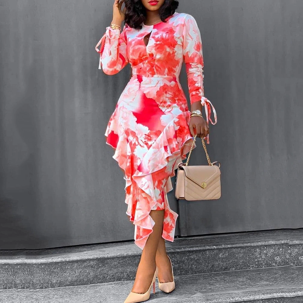 Women's Fashionable Printed Ruffled Dress