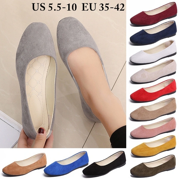 Womens Flats Ladies Comfort Solid Classic Round Toe Slip On Flat Shoes