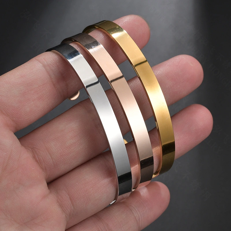 Personalized Versatile C-shaped 6mm Stainless Steel Smooth Bracelet For Women