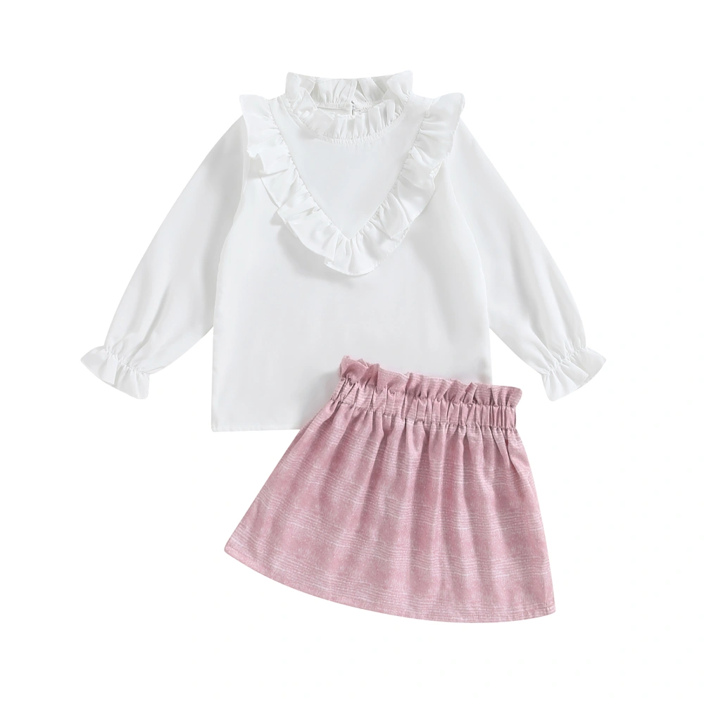 Girl Long Sleeve Round Neck Ruffled Shirts A-Line Skirt Clothes