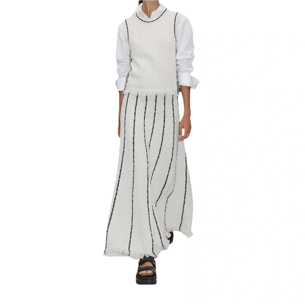 Women Long Skirt Grunge Striped Elastic Waist Knit Skirt Streetwear