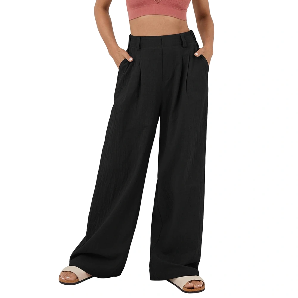 Women’s Pleated Work Pants High Waist Solid Color Wide Leg Pants