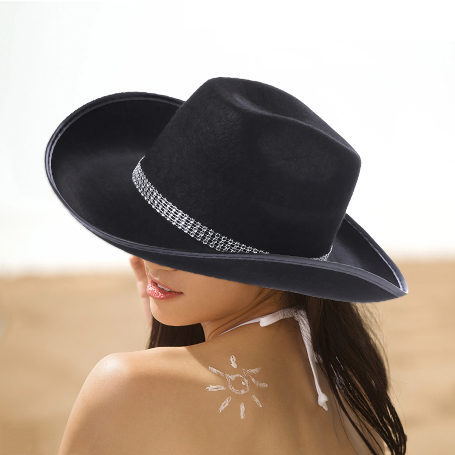 Wide Brim Rhinestone Cowgirl Hat for Women Girls Cowboy Themed Party
