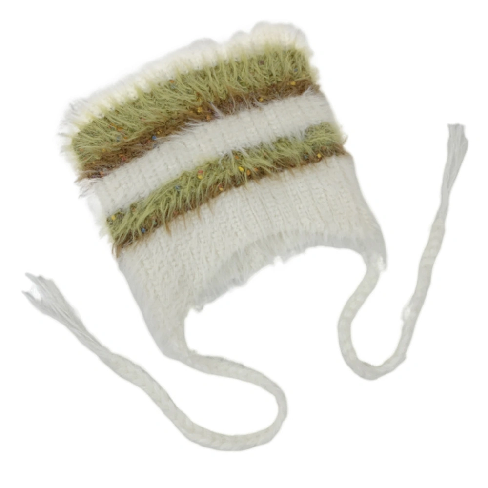 Artificial Marten Hair  Hat for Women, Stripe Print Cat Ear Beanies