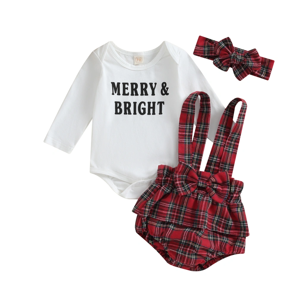 Baby Girls Christmas Outfits Romper with Suspender Shorts Headband Set