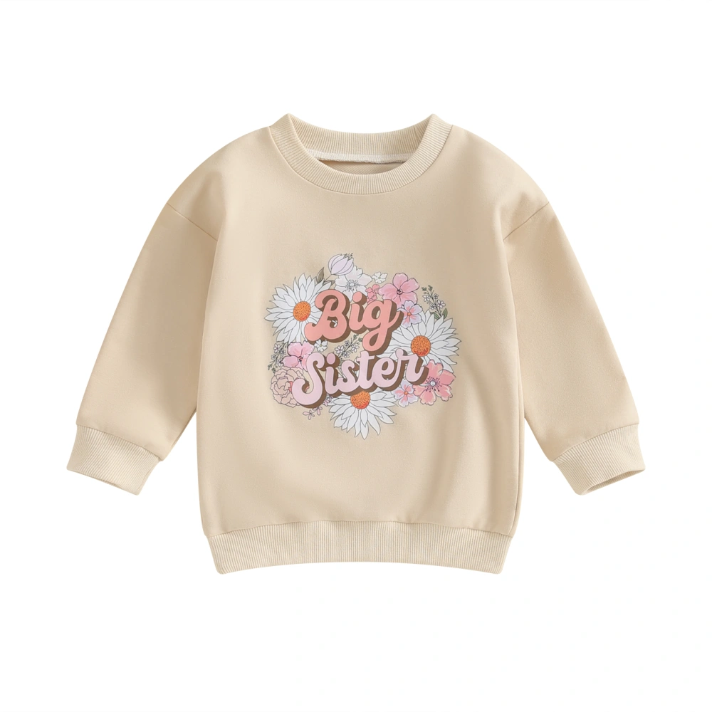 Girl Autumn Pullovers Flower Letter Print Long-Sleeved Sweatshirt