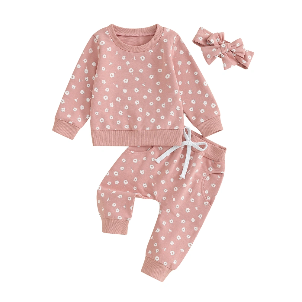 Baby Girls Outfit, Flower Print Sweatshirt Sweatpants Headband