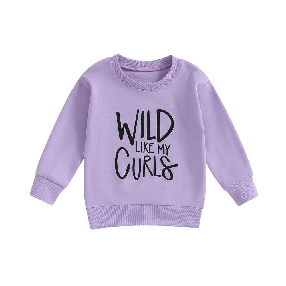 Girls Autumn Long Sleeve Letter Print Crewneck Loose Fit Pullover