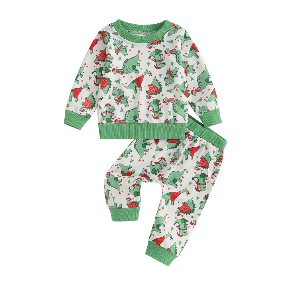 Toddler Boys Girls Christmas Outfits Dinosaur Print Sweatshirts Pants