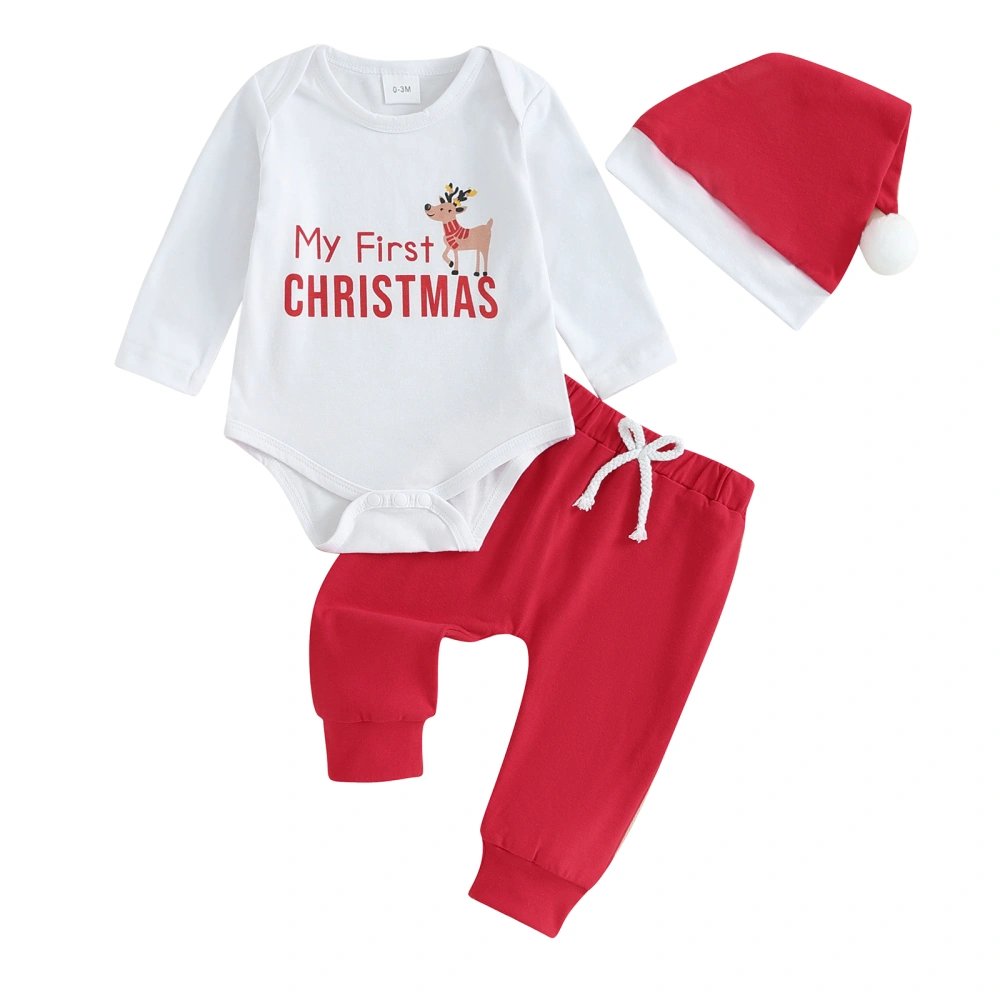 Baby 3 Piece Outfits Christmas Letter Print Rompers and Pants Hat