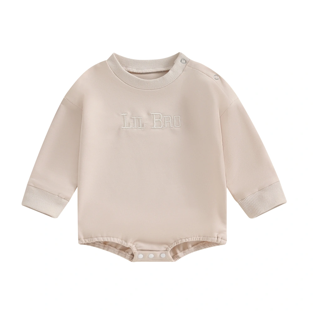 Baby Boy Long Sleeve Rompers Round Neck Letter Embroidery Bodysuit