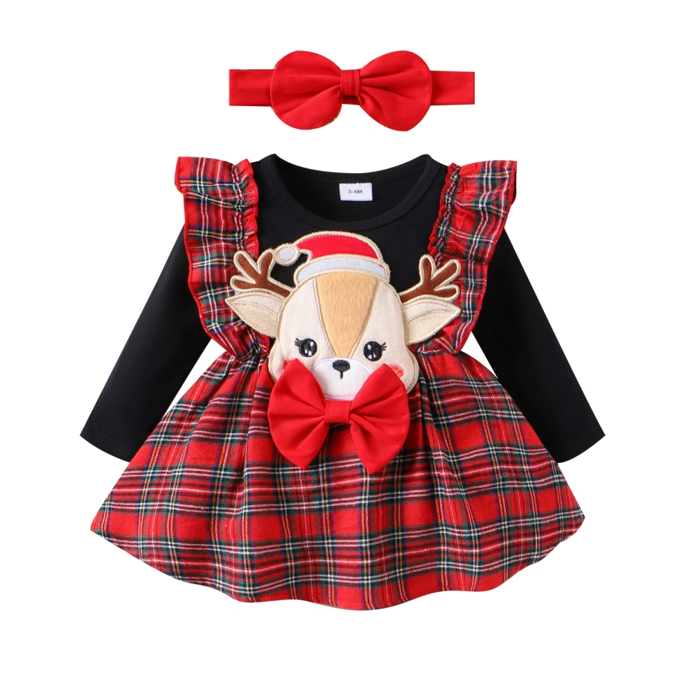 Baby Girl Christmas Dress Reindeer Embroidery Dress with Headband