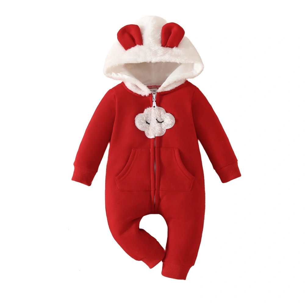 Baby Winter Jumpsuits Fuzzy Cloud Pattern Furry Hooded Rompers