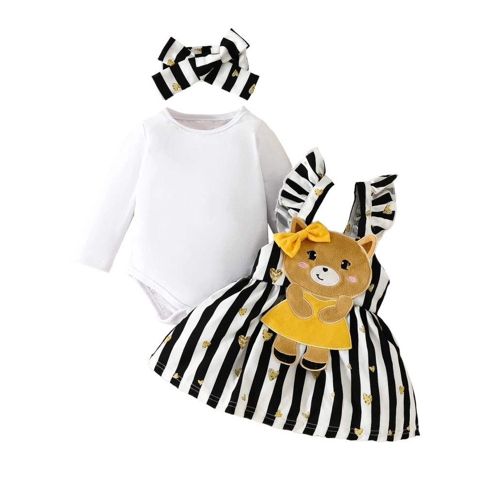 Baby Girls 3 Piece Outfit Romper and Suspender Striped Skirt Headband