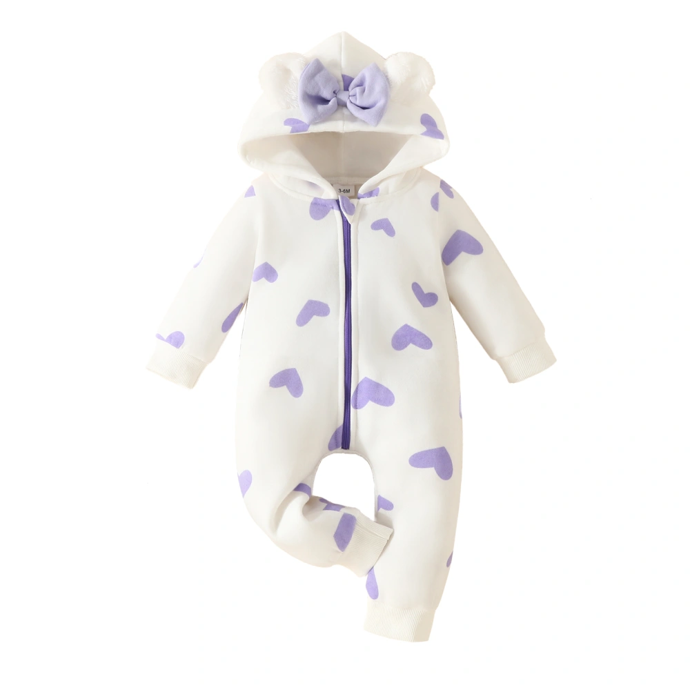 Baby Girls Long Sleeve Heart/Duck Print Zip Up Hooded Jumpsuit 