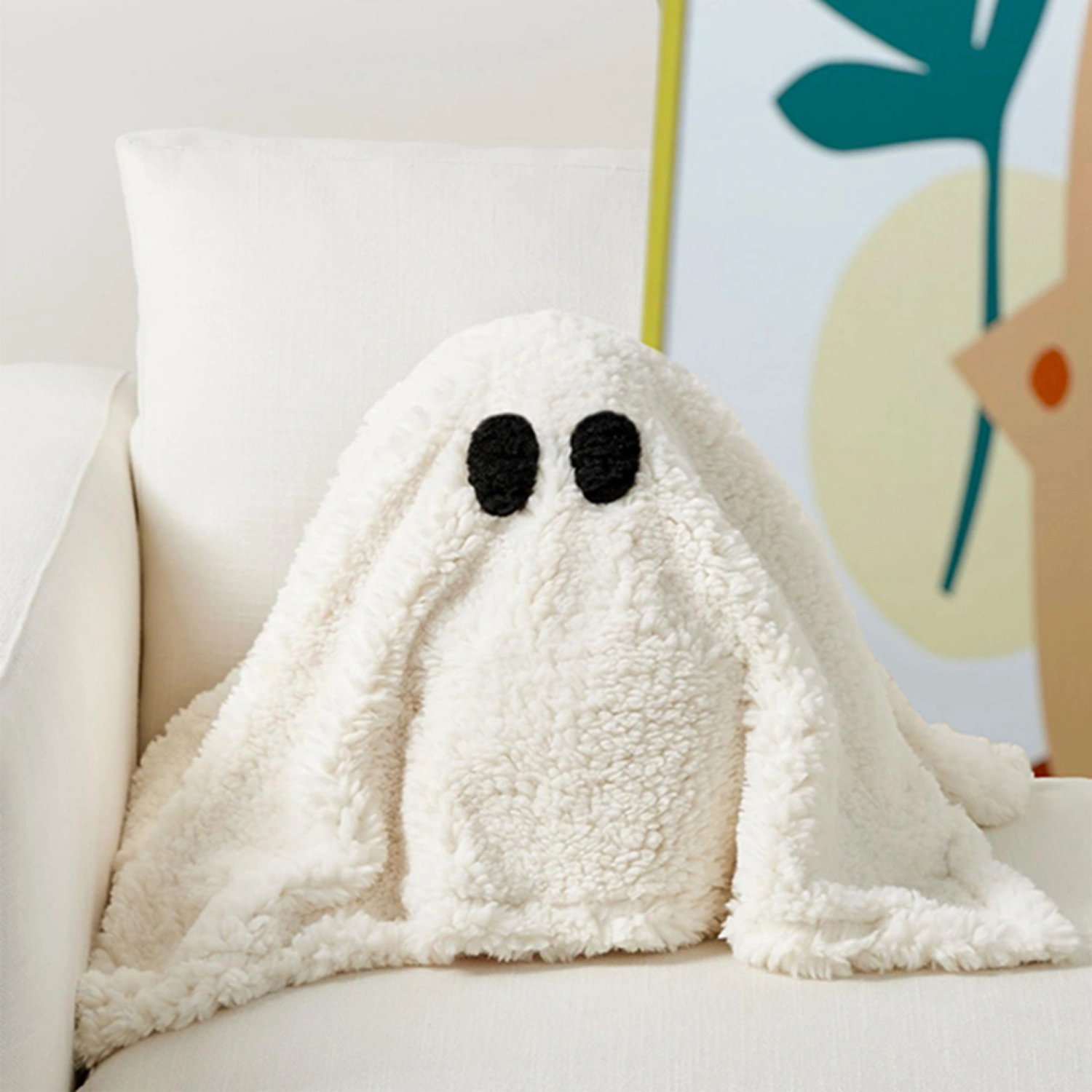 Halloween Ghost Stuffed Animal Ghost with Pumpkin Plushie Throw Pillow