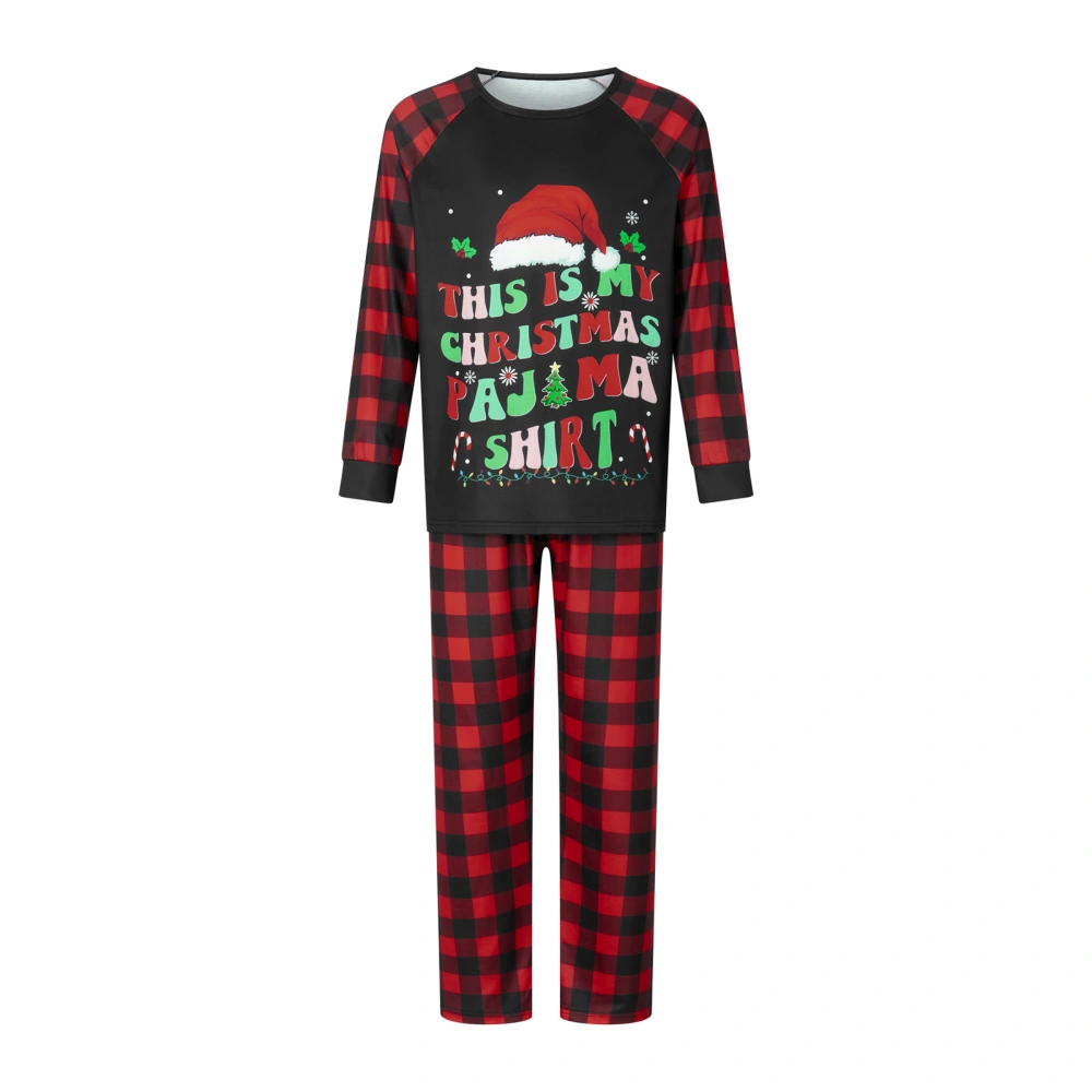 Christmas Family Pajamas Matching Letter Print Tops and Plaid Pants