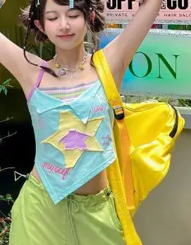 Women Cami Tops Summer Star Pattern Slim Fit Spaghetti Strap Tops