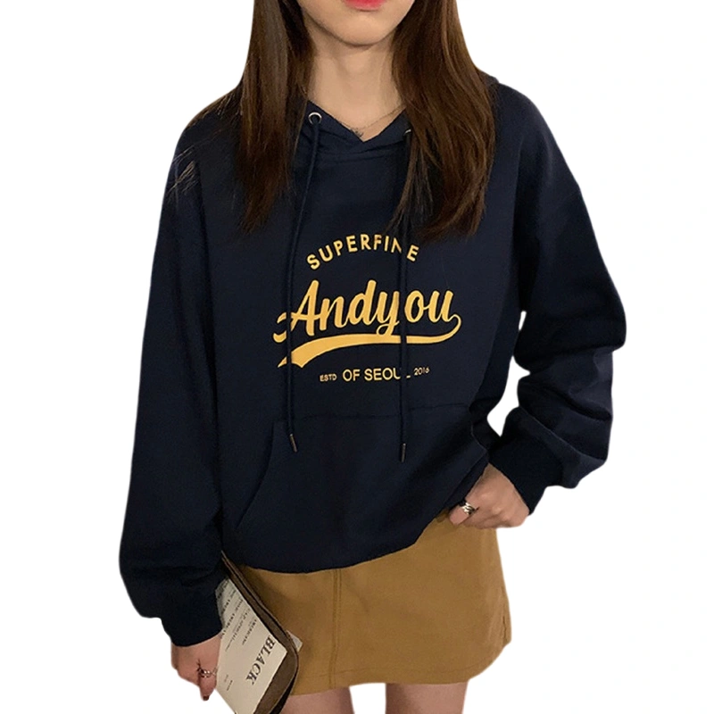 Women's Autumn Long Sleeve Letter Print Drawstring Hooded Sweatshirt