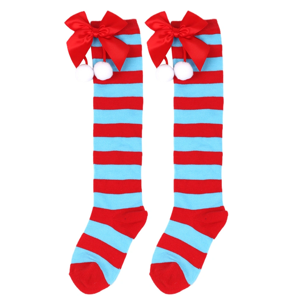 Girl Christmas Thigh High Socks, Striped Print Over the Knee Socks