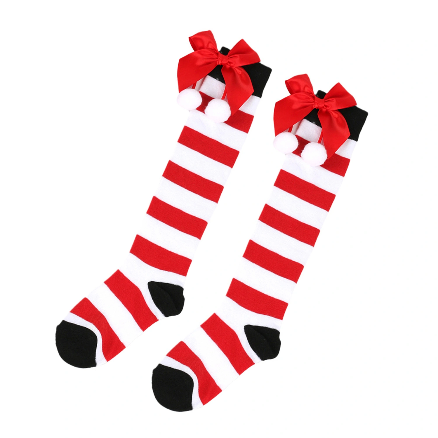Girl Christmas Thigh High Socks, Striped Print Over the Knee Socks