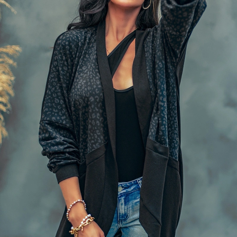 Black Leopard Splicing Sweater