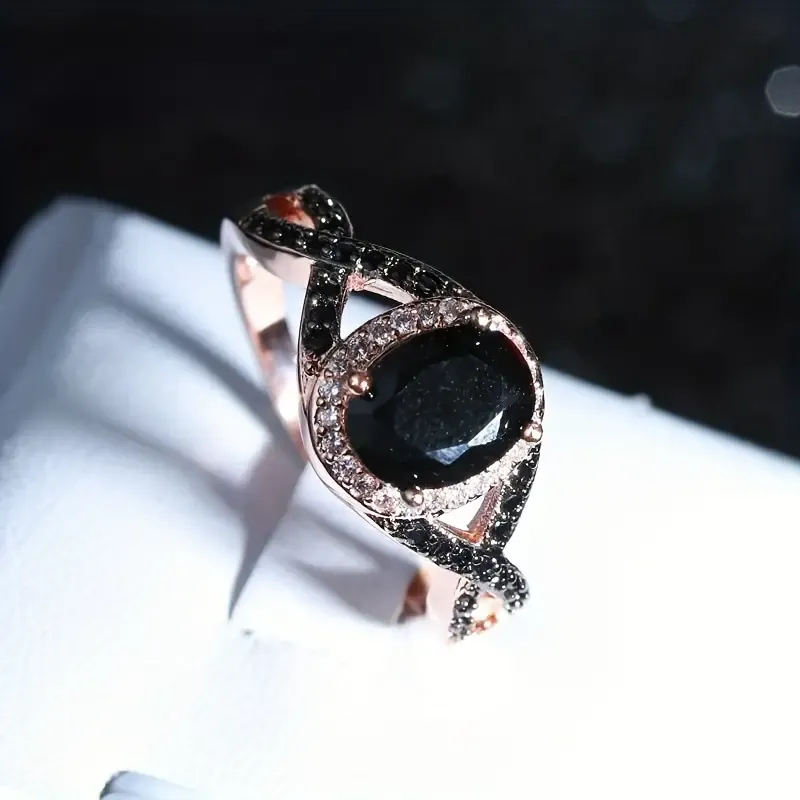 Exquisite Large Oval Stone X Ring Women's Black Zircon Ring Women's Wedding Band Bridal Engagement Wedding Ring Jewelry