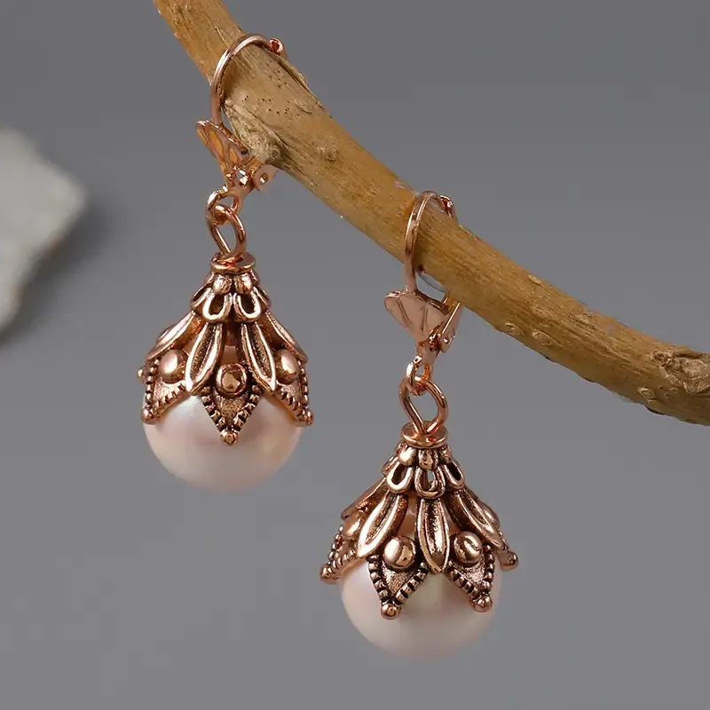 Pink Faux Pearl Decor Dangle Earrings Elegant Party Style Zinc Alloy Silver Plated Jewelry Delicate Gift For Women Girls