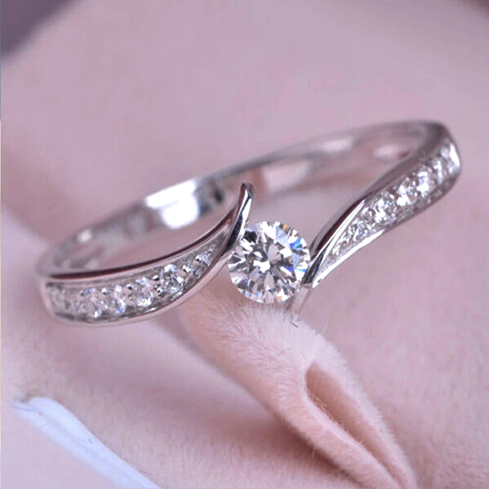 Women Everydaywear ClassicStyle 925 Sterling Silver Diamond Ring