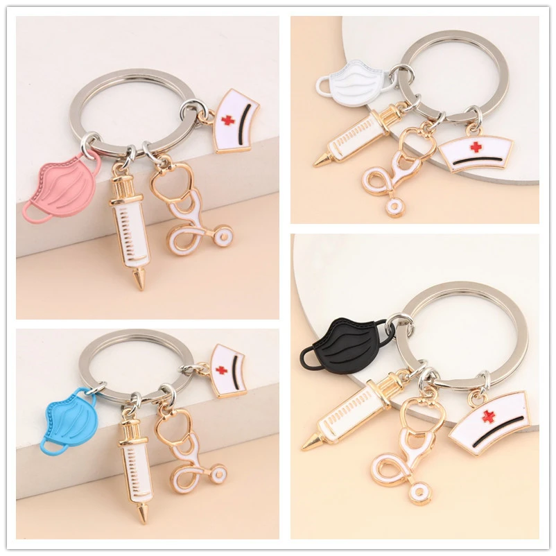 New Doctor Keychain Medical Tool Key Ring Injection Syringe Stethoscope Nurse Cap Key Chain Medico Gift DIY Jewelry Handmade