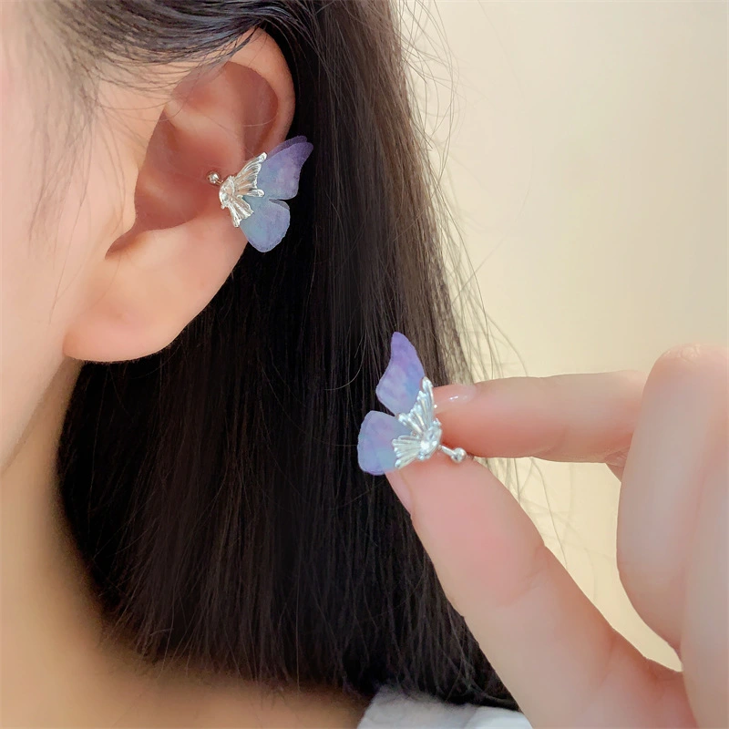 1pair Sweety Style Transparent Butterfly Clip Earrings Glow Rhinestones Ear Clips Women Jewelry Fashion Party Dress Accessories