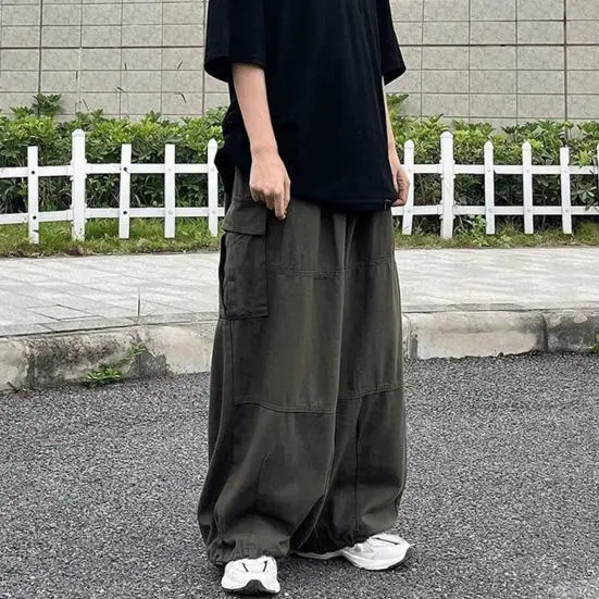 Male Men Pants Wide Leg Stylish Straight Large Pocket