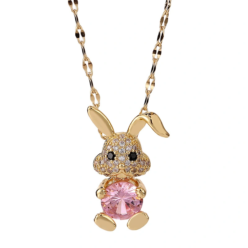 Lovely Crystal Titanium Steel Zircon Rabbit Necklace