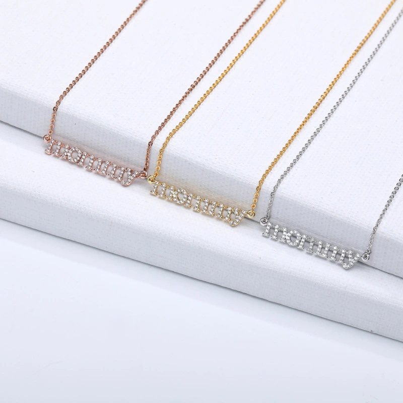 Mommy Mother Necklace Pendant Clavicle Chain English Letter 18K Real Gold Plating