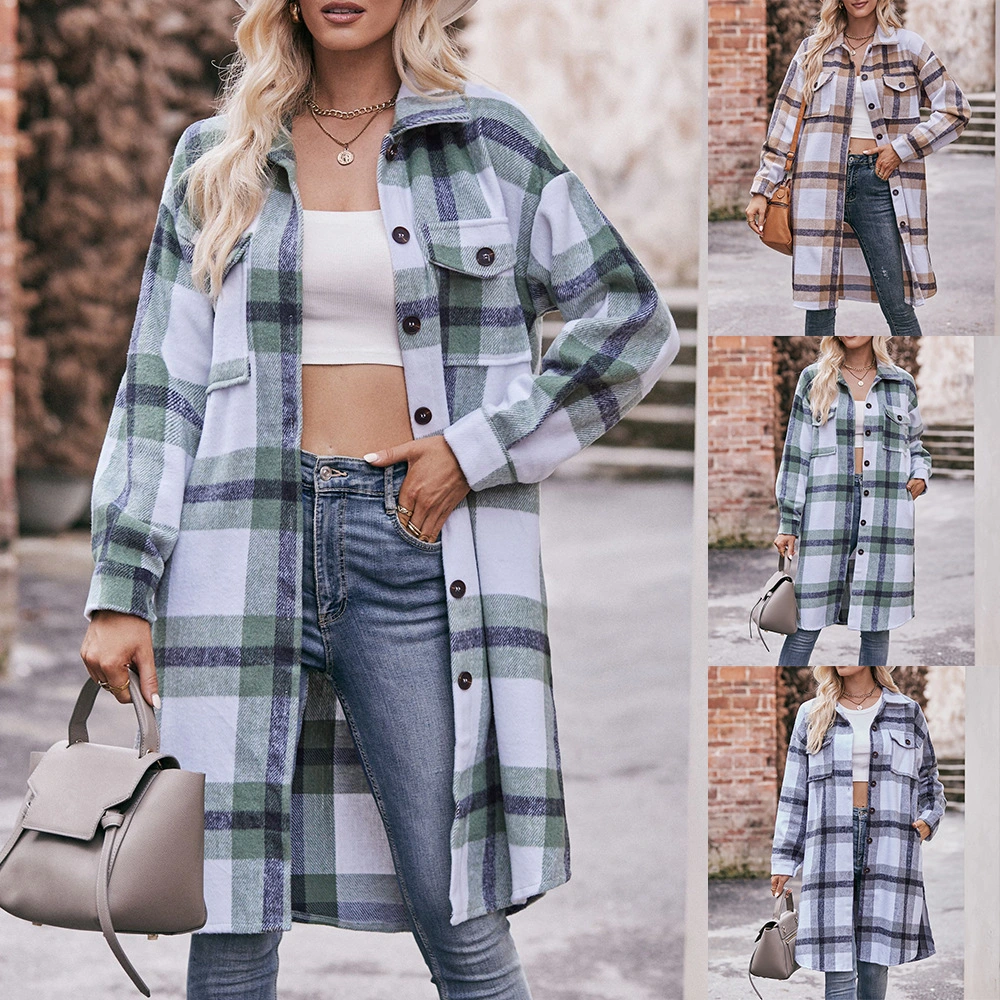 Casual Flannel Plaid Shirt Long Coat