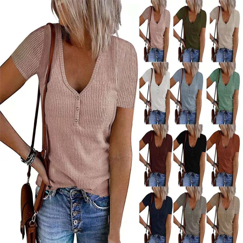 Summer New European And American Button Vest Solid Color And V-neck