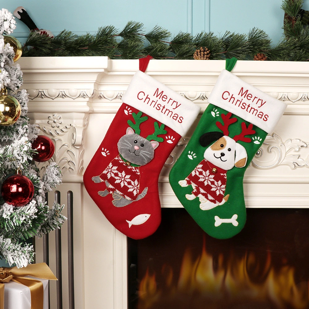 Creative Dogs And Cats Pattern Christmas Stockings Candy Gift Bag