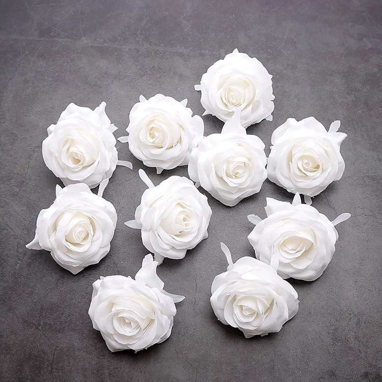 Pure White Rose Snow White Simulation Raw Silk Flower Head