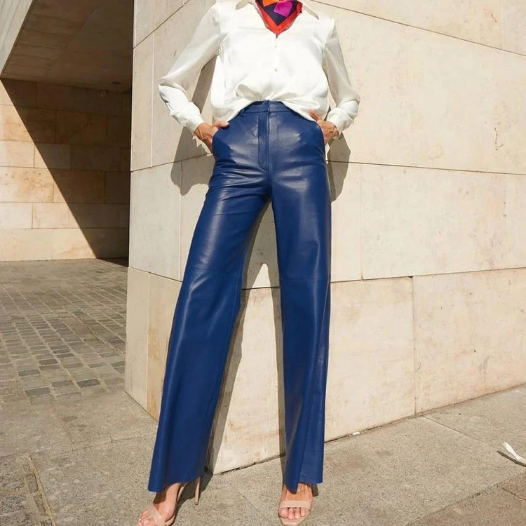 Women's Fashion Slim Fit Slimming PU Casual Straight Pants