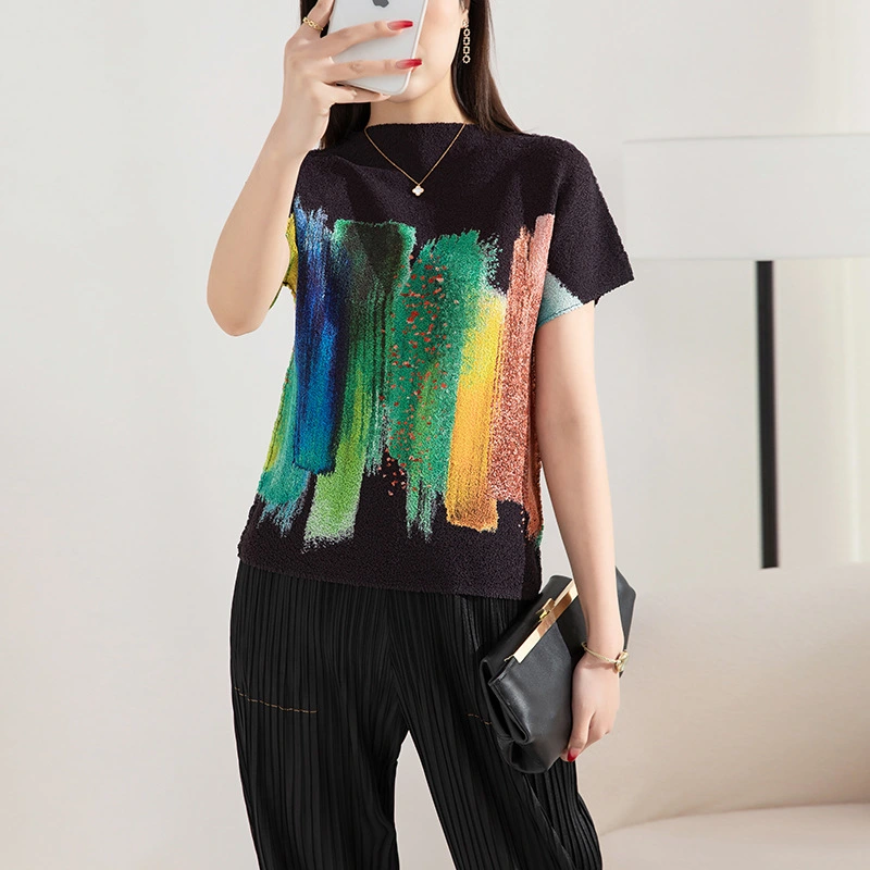 Machine Embroidery Loose Elastic Pullover Outerwear Bottoming Top