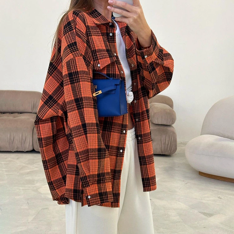 Women's Fashionable All-matching Retro Plaid Shirt