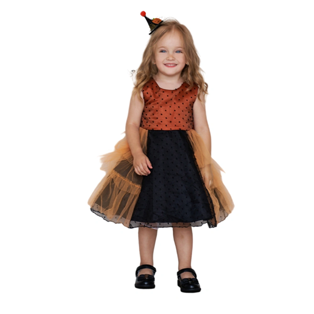 Girl Halloween Dress, Dot Print Sleeveless Tulle Patchwork Gown