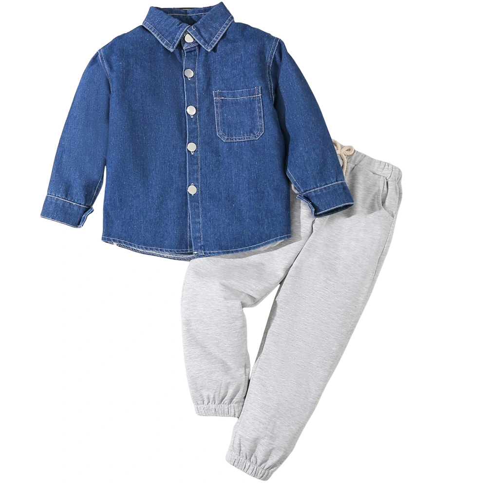 Baby 2 Piece Cute Outfit Long Sleeve Denim Button Shirt and Pants 