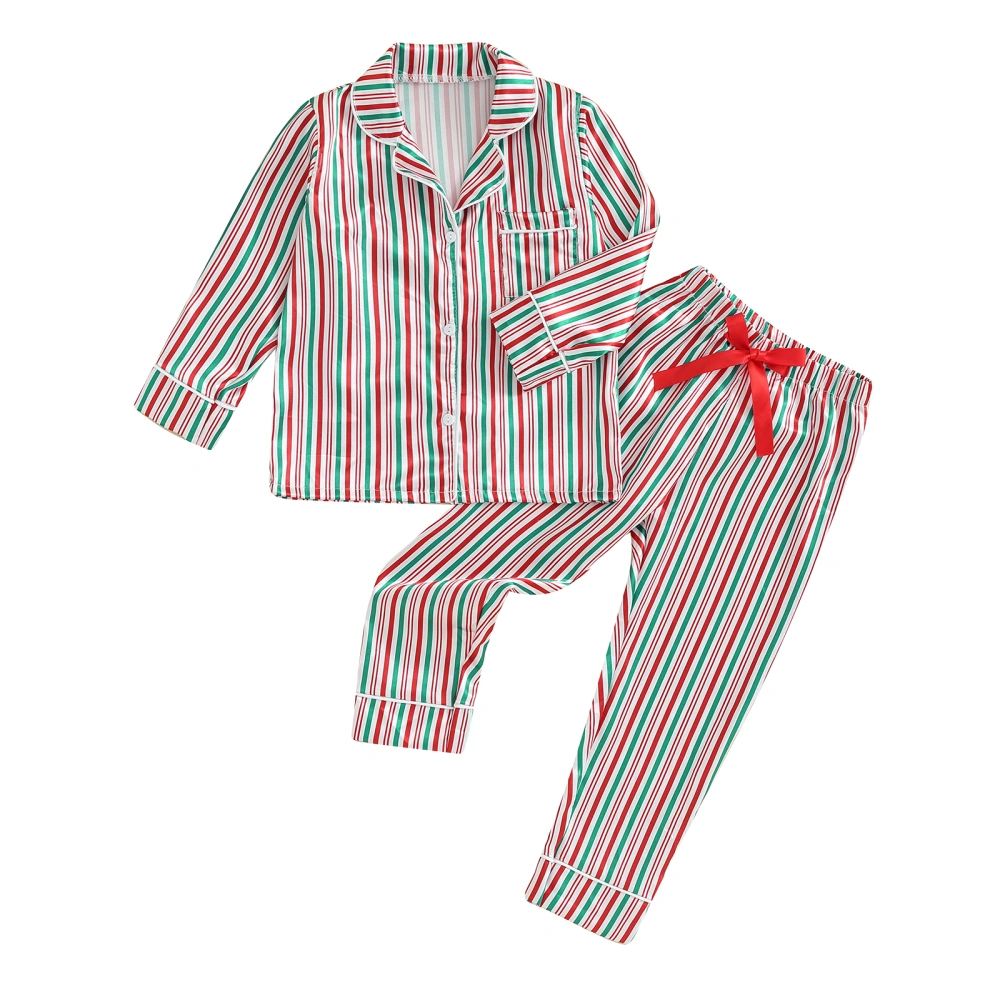 Girls Christmas Pajamas, Stripe Long Sleeve Tops + Pants Sleepwear